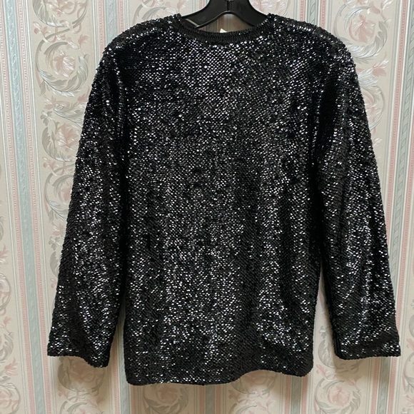 VTG 1950’S SHIMMERING Sequin Cardigan Sweater Small MED BLACK Embellished - Picture 8 of 15